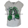 Serigrafia con Rhinestone Ladies Fashion Design camiseta de algodon